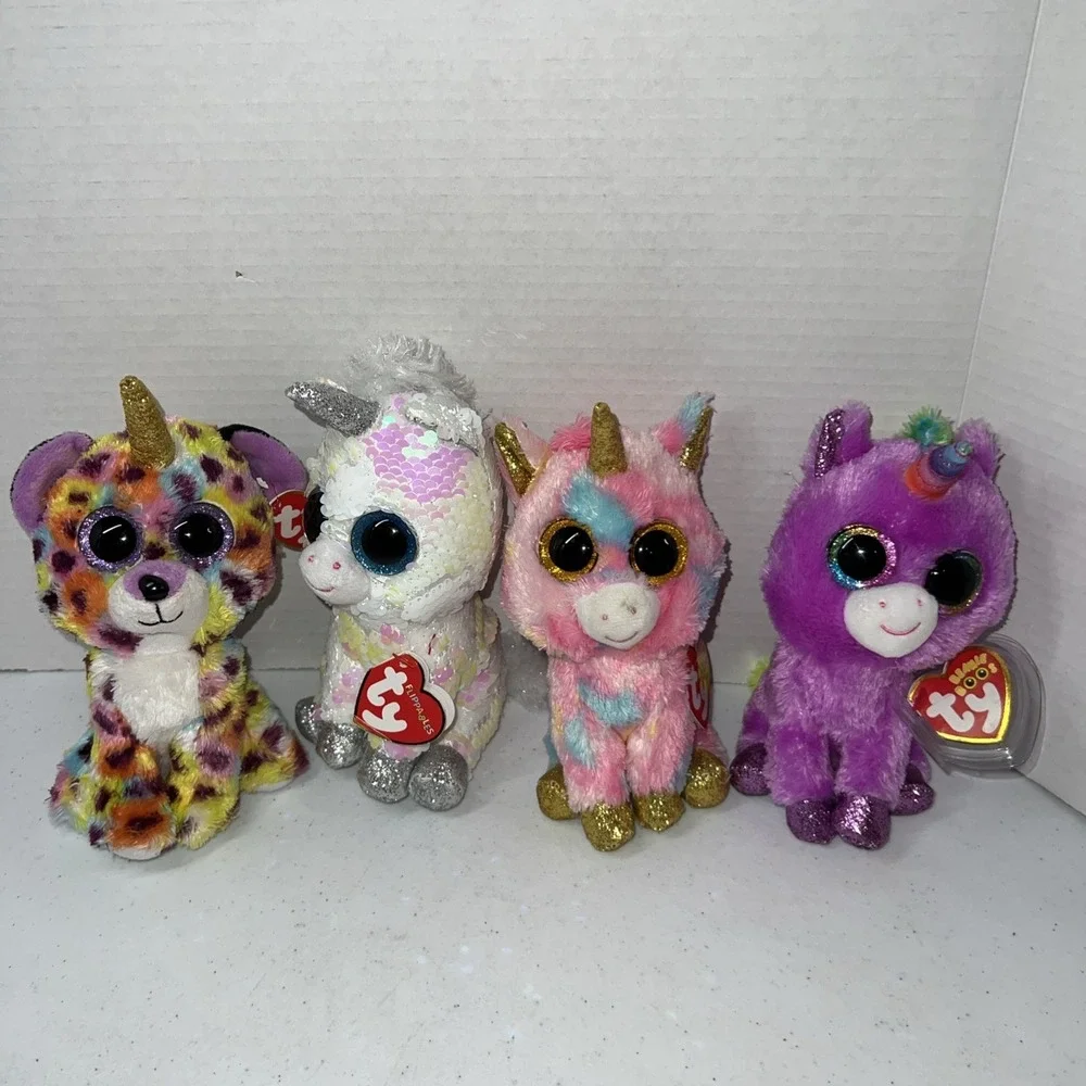 Ty Beanie Boos Unicorn Lot of 4 Giselle, Diamond, Rosette, & Fantasia Plush